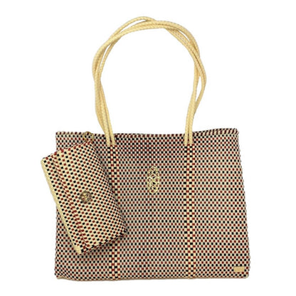 Women's Travel Woven Checkered Tote Bag With Clutch