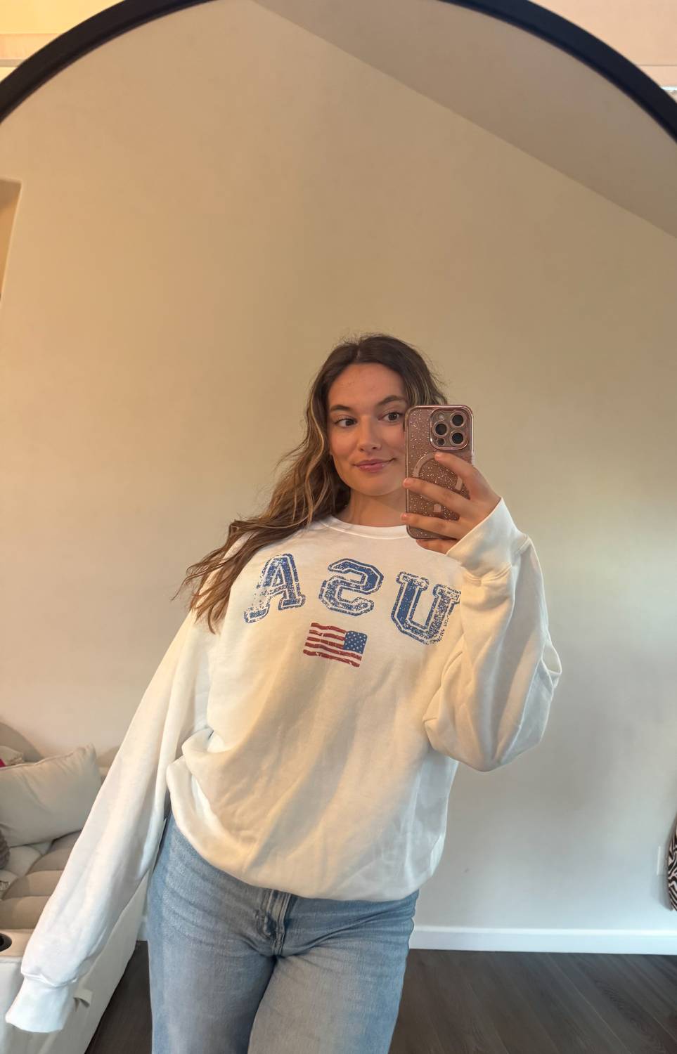 Washed Usa Flag Crewneck Sweatshirt