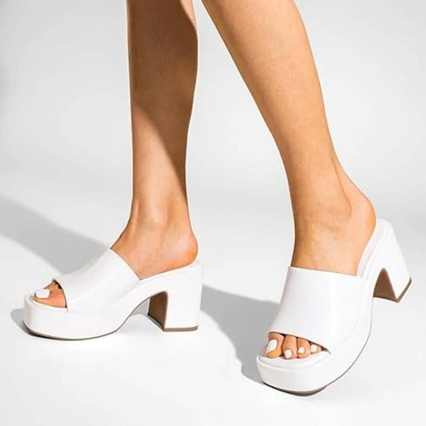 Women's High Chunky Platform Slip On Open Toe Heels