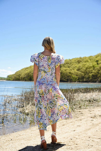 Garden Scoop Neck Cotton Midi Dress