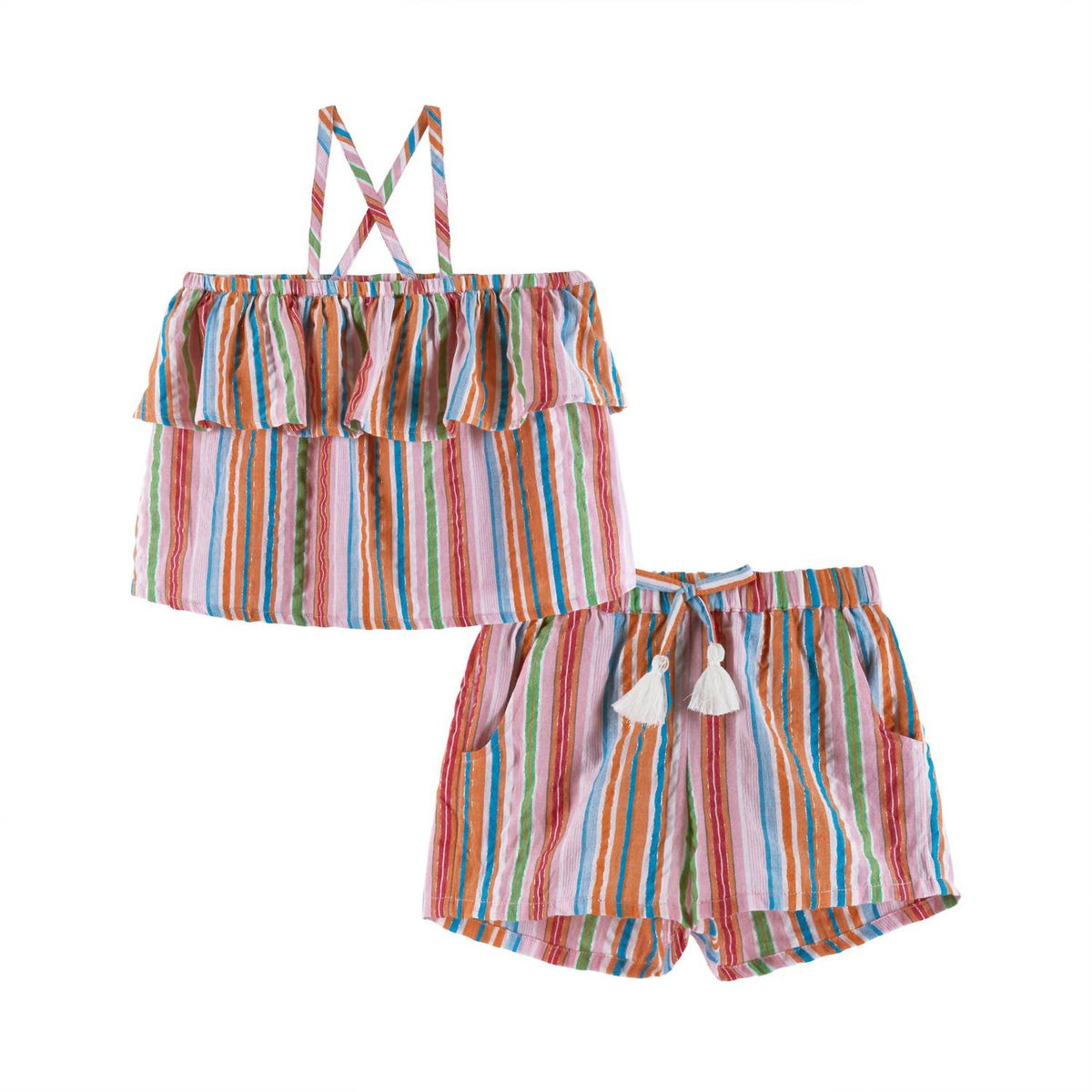 Girls' Woven Lurex Stripe Tank & Short Set