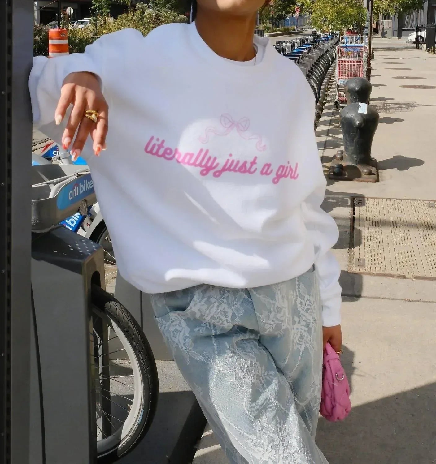 Mure + Grand - Literally Just A Girl Bow Sweatshirt - Rack Hunt
