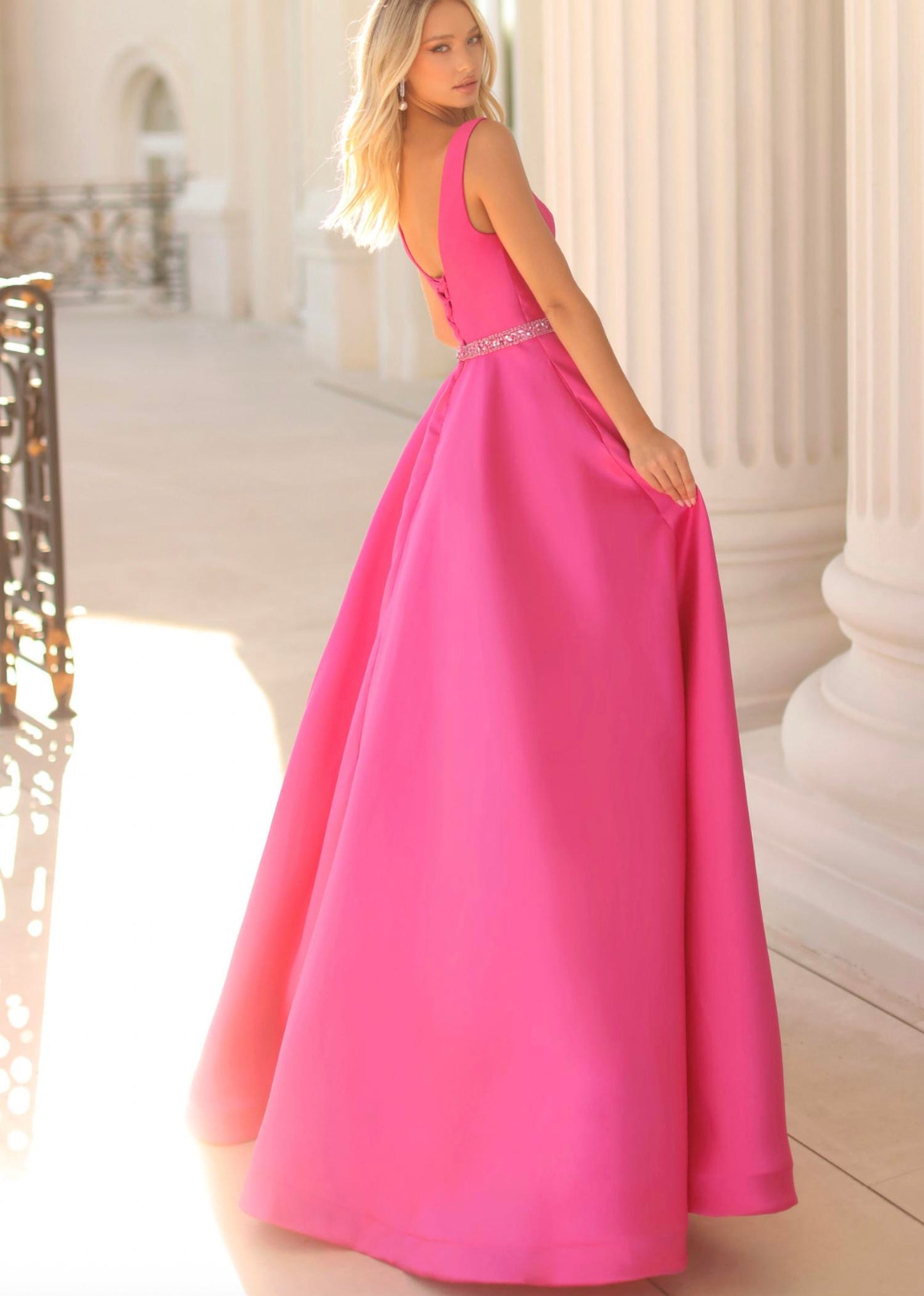 Sleeveless Beaded Waist Gown