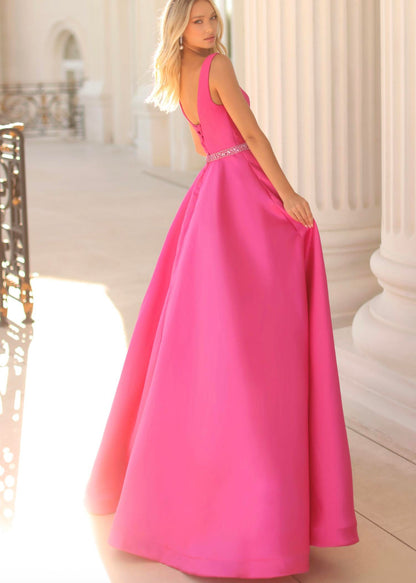 Sleeveless Beaded Waist Gown