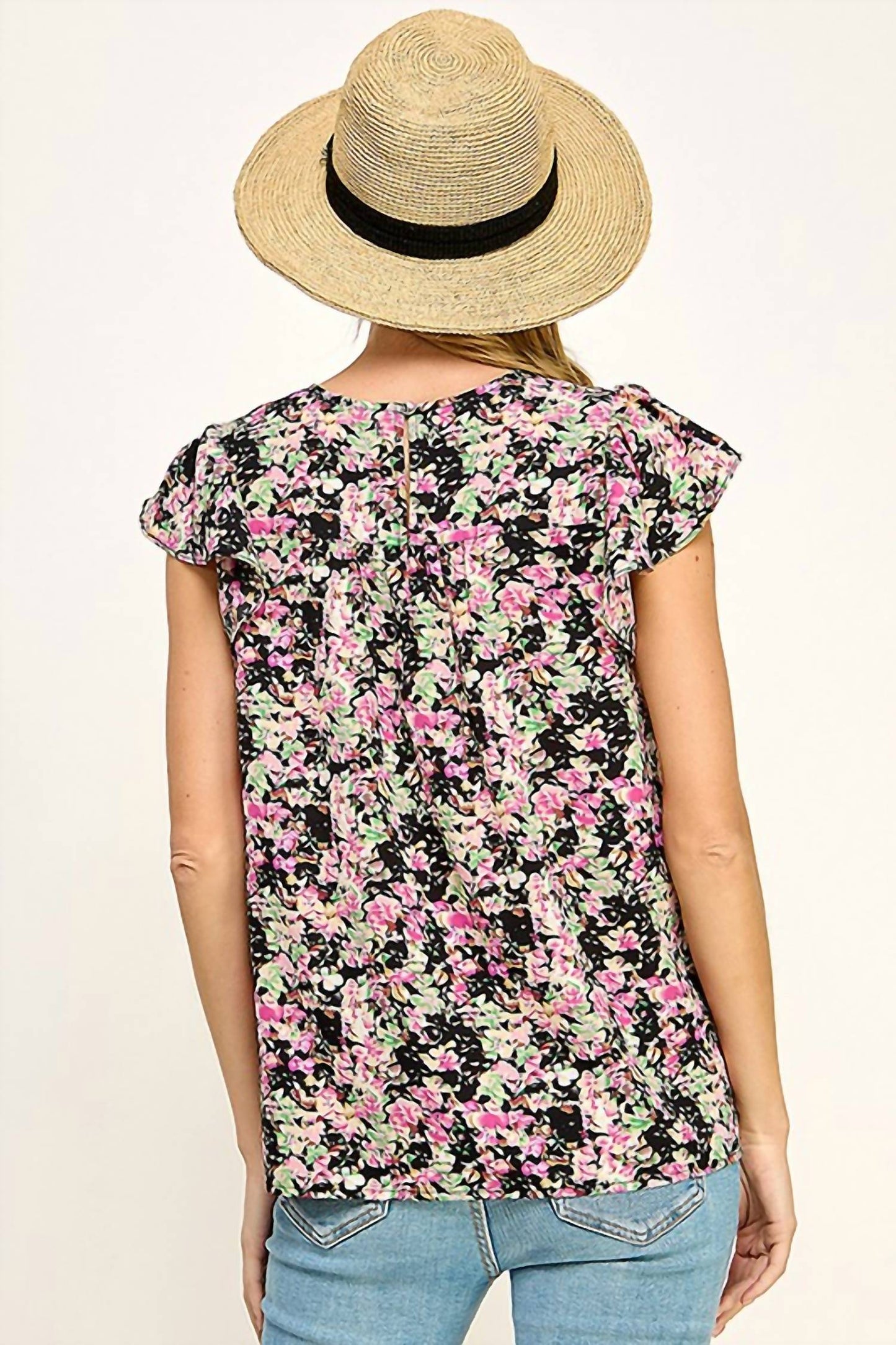Floral Print Blouse with Crochet Trim