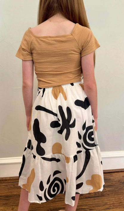 Nanai - Girl's Chic Boxy Tee & Printed Skirt Set - Rack Hunt