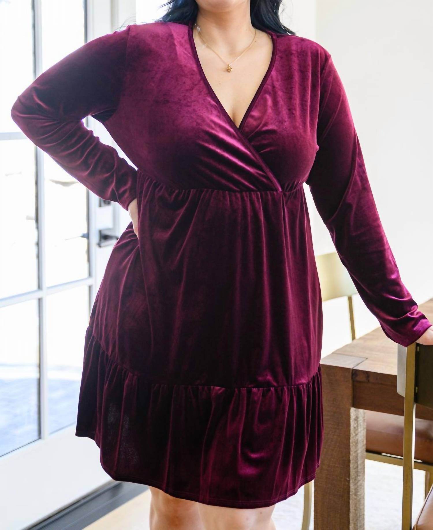 Ave Shops - Jentsyn Velvet V-Neck Dress - Rack Hunt -