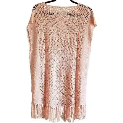 Oddy - Women's Crochet Open Knit Top with Fringe - Rack Hunt