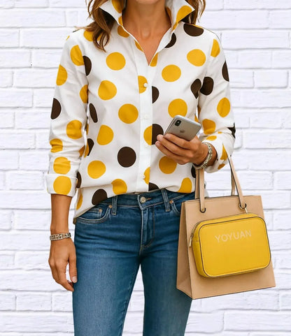 Diva USA - Polka Dot Asymmetrical Shirt with Flared Sleeve - Rack Hunt