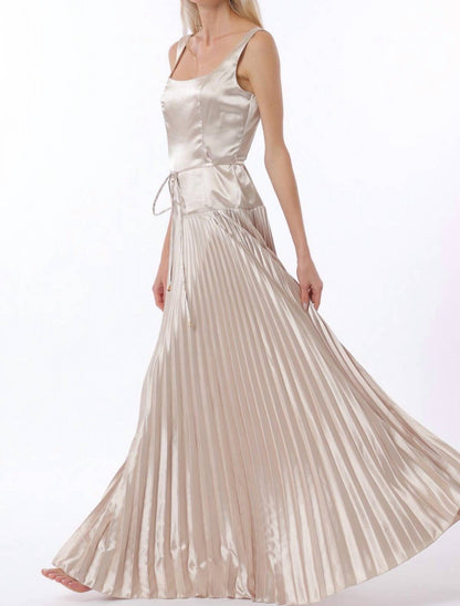 Sleeveless Tie Front Waisted Pleat Maxi Dress