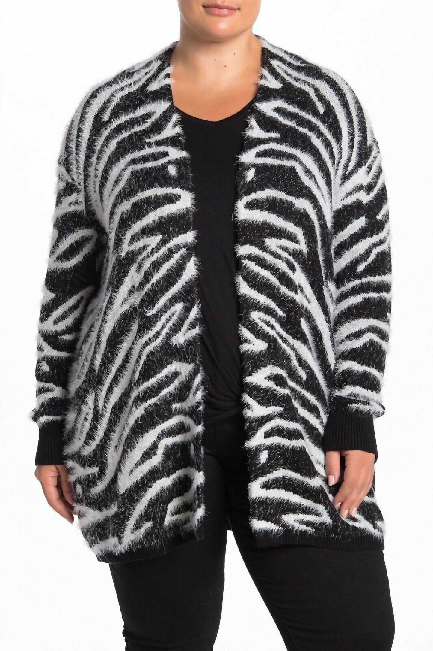 Susina - Women's Zebra Print Open Front Eyelash Cardigan - Rack Hunt -