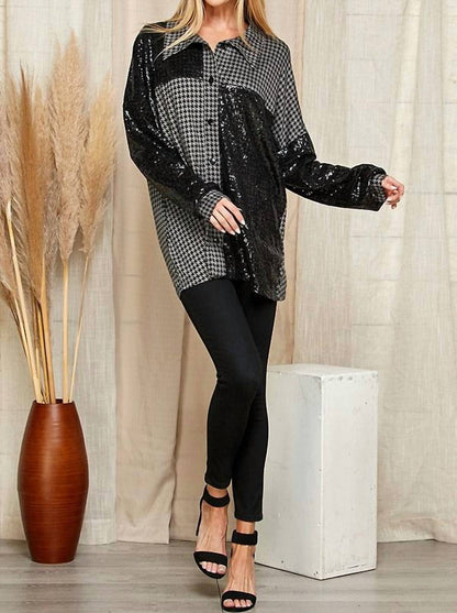 Upscale Houndstooth Sequin Top