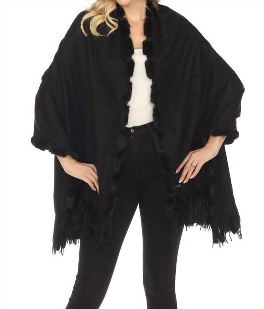 Mink Trim And Fringe Wrap Shawl