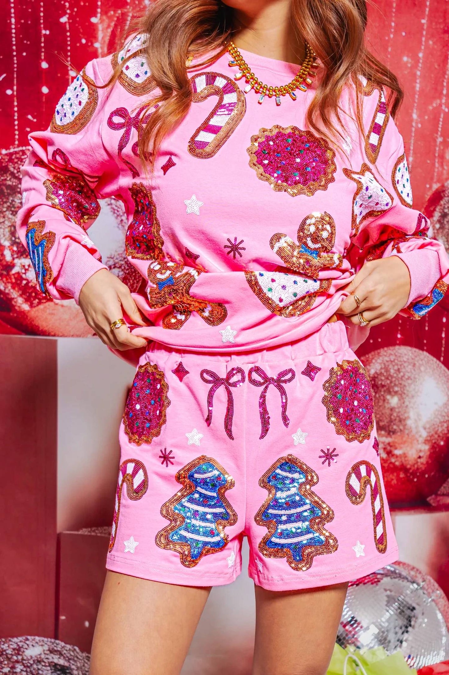 Cookies Sequin Sweatshirt Shorts Set