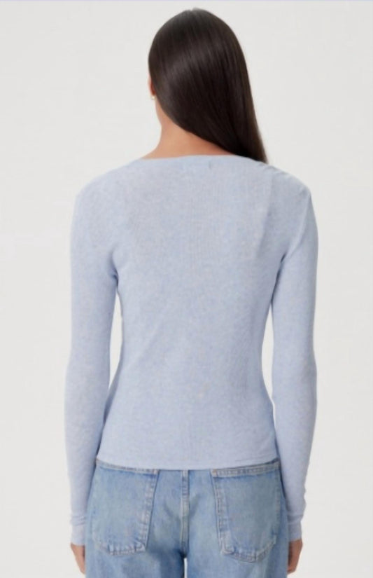 Rib Long Sleeve V Top with Buttons