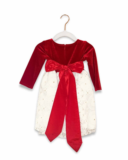 Girl's Velvet Embossed Lace Dress