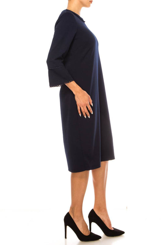 Jessica Rose - Pompom Trim Bell Sleeve Sheath Dress - Rack Hunt