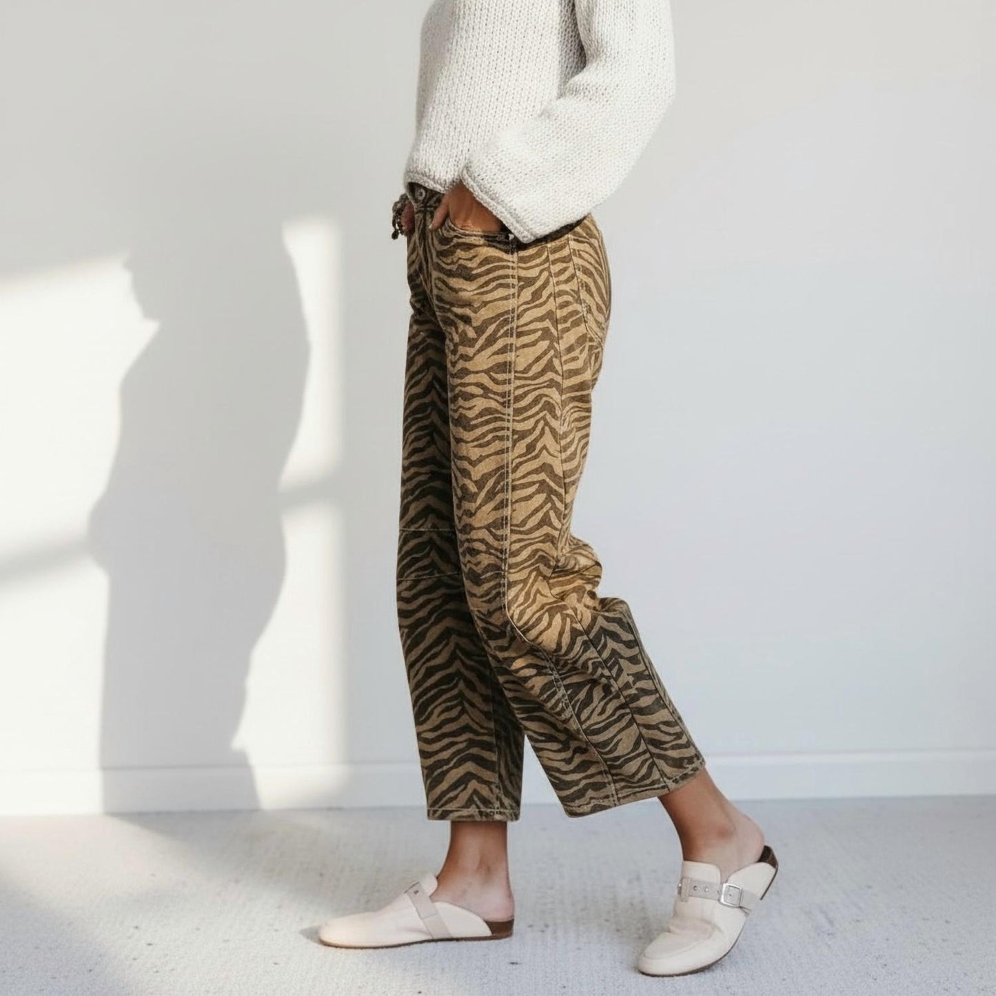 Zebra Stripe Barrel Jeans