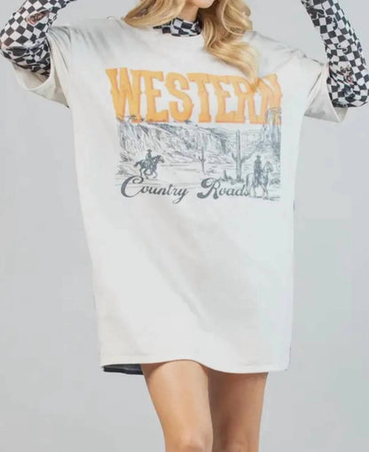 Western Country Roads Graphic T-shirt Dress