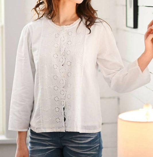 Lace Accent Eyelet Blouse