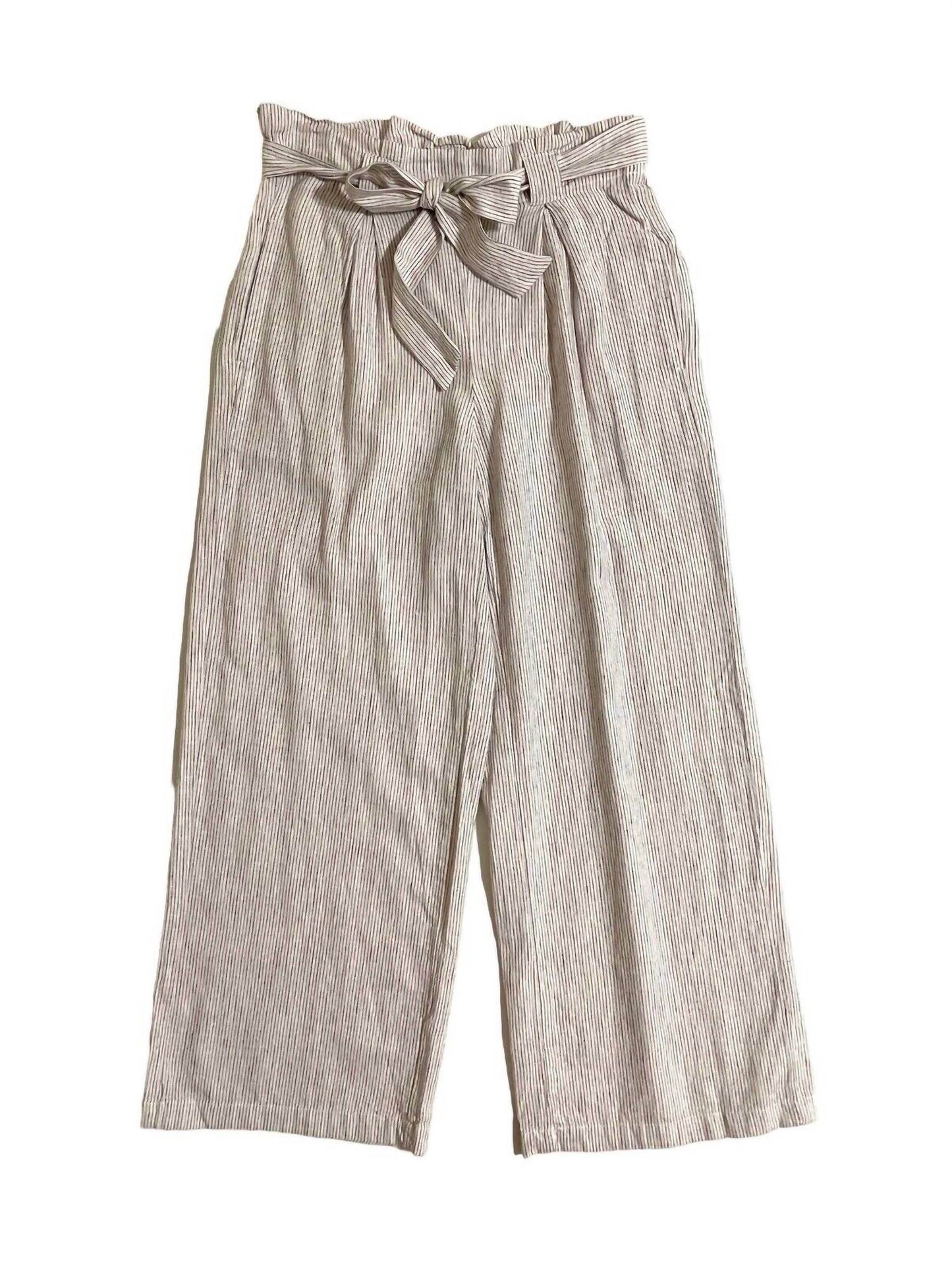 Max Studio - Women's Striped Linen Paperbag Belted Waist Wide Leg Pants - Rack Hunt -
