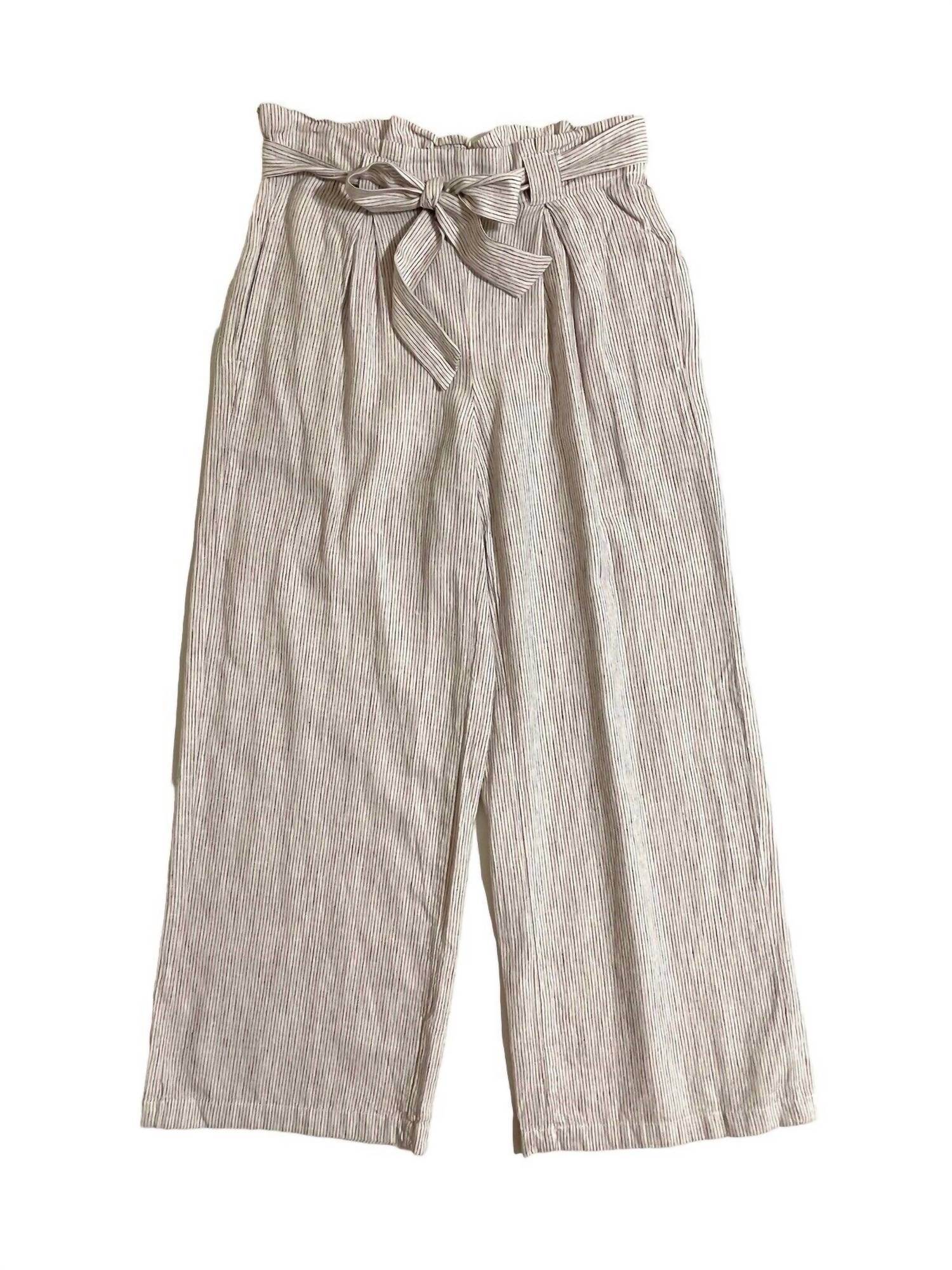 Max Studio - Women's Striped Linen Paperbag Belted Waist Wide Leg Pants - Rack Hunt -
