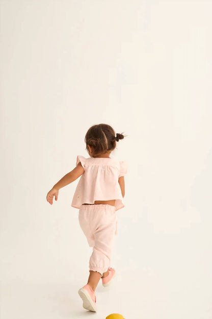 Girls Cotton Linen Ruffle Pants