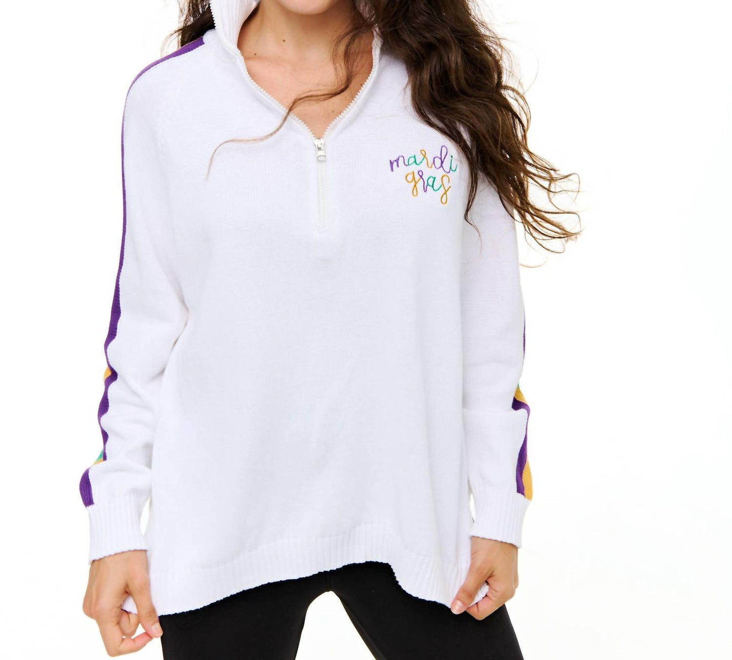 Mardi Gras Quarter Zip Sweater