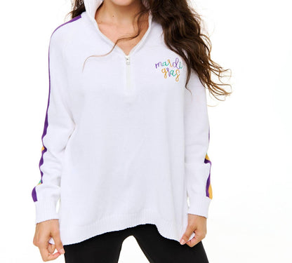 Mardi Gras Quarter Zip Sweater