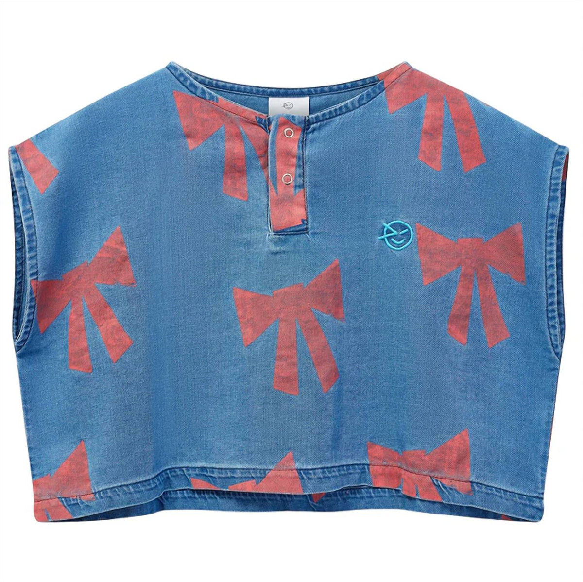 Girl Twill Denim Vela Bow Cotton Twill Top With Short Set