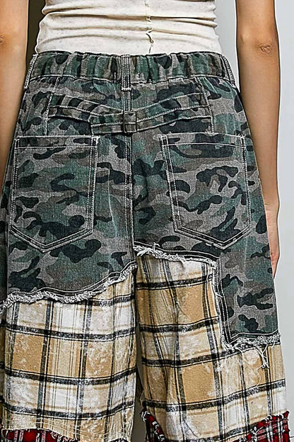 Asymmetrical Patchwork Buckle Back Detail Woven Pants