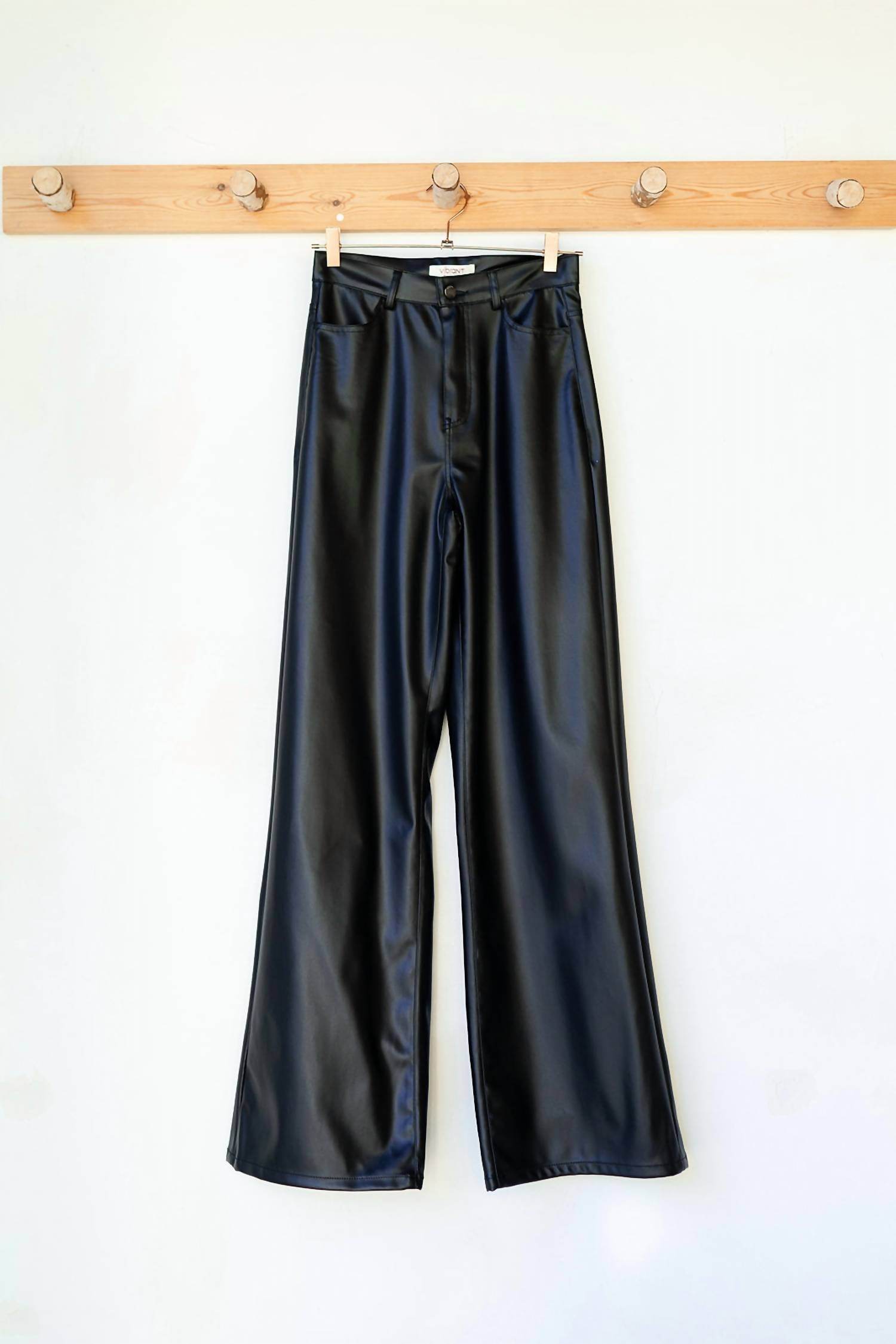 VIBRANT - Destiny Vegan Leather Wide Leg Pants - Rack Hunt -
