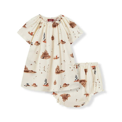 Girl's Sandcastle Organic Cotton Dress & Bloomer Set