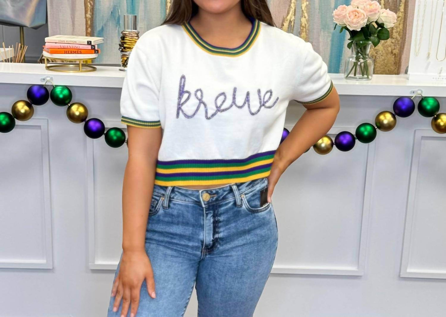 Mardi Gras Creations - Tinsel Short Sleeve Crop Top - Rack Hunt