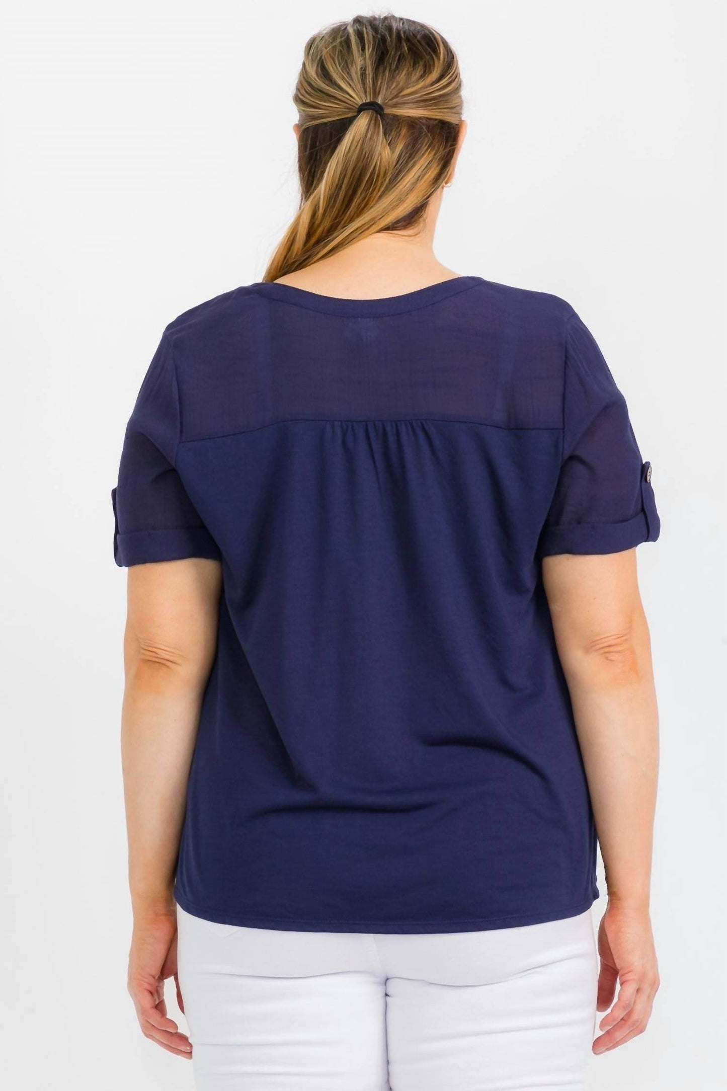 Perseption - Pleated Blouse With Button Sleeve Plus Size - Rack Hunt -