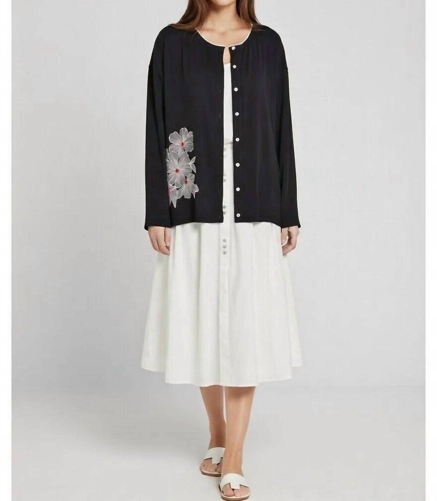 Floral Embroidery Button-down Top