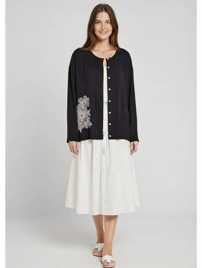 Floral Embroidery Button-down Top