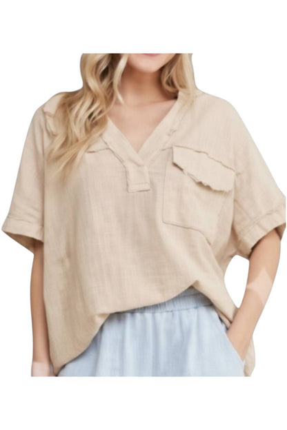Mineral Wash Eyelet Puff Sleeved Blouse
