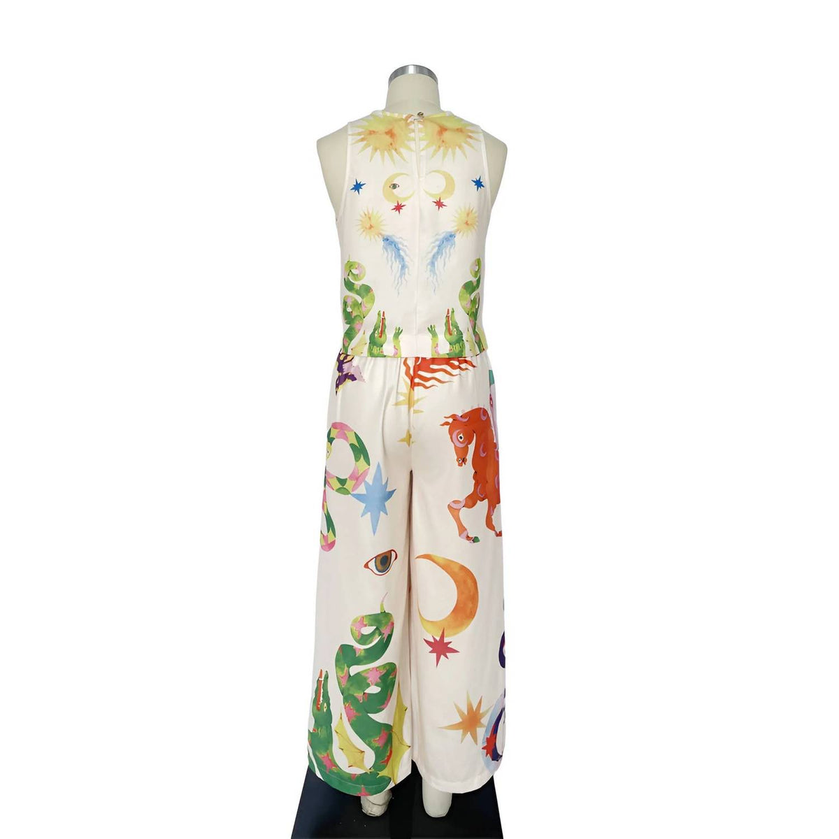 Artsy Print Tank Top And Wide Leg Pant Set