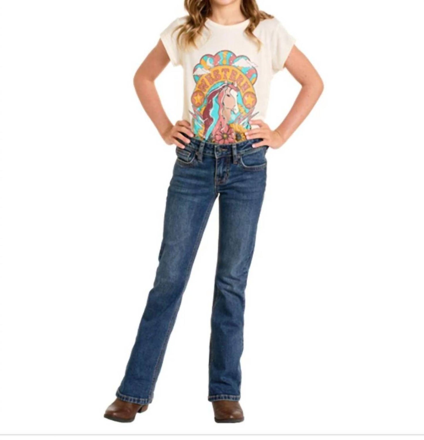Girls Boots Stitch Boot Cut Jeans