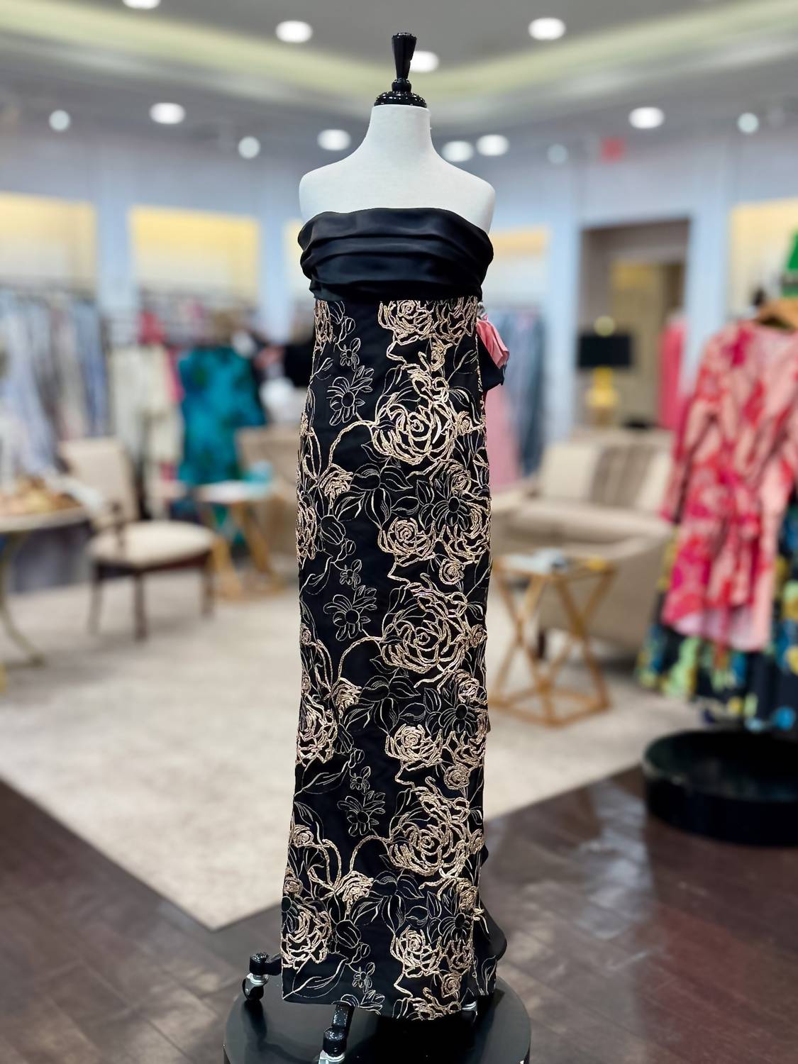 Strapless Jacquard Evening Gown