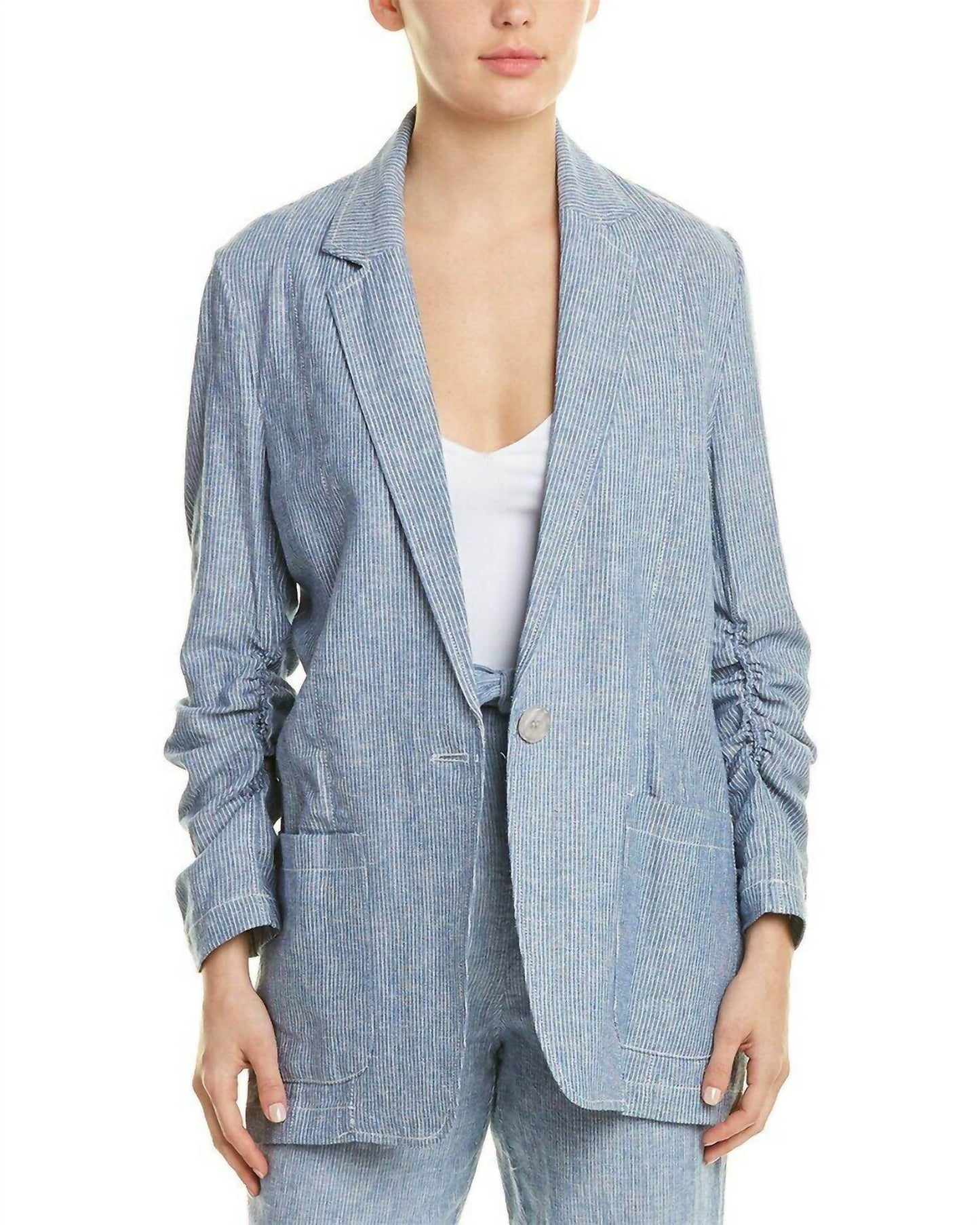 Max Studio - Striped Linen Blend One-Button Blazer - Rack Hunt -