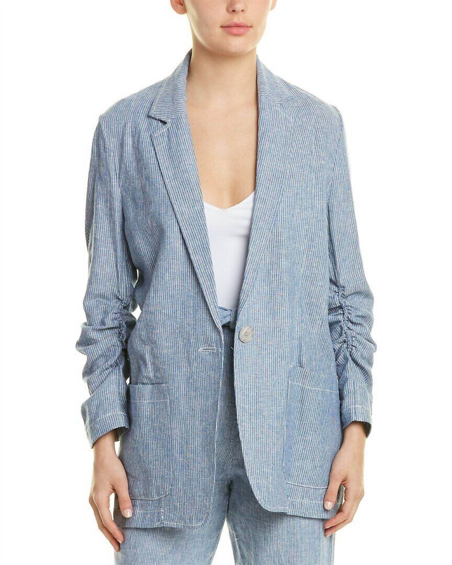 Max Studio - Striped Linen Blend One-Button Blazer - Rack Hunt -