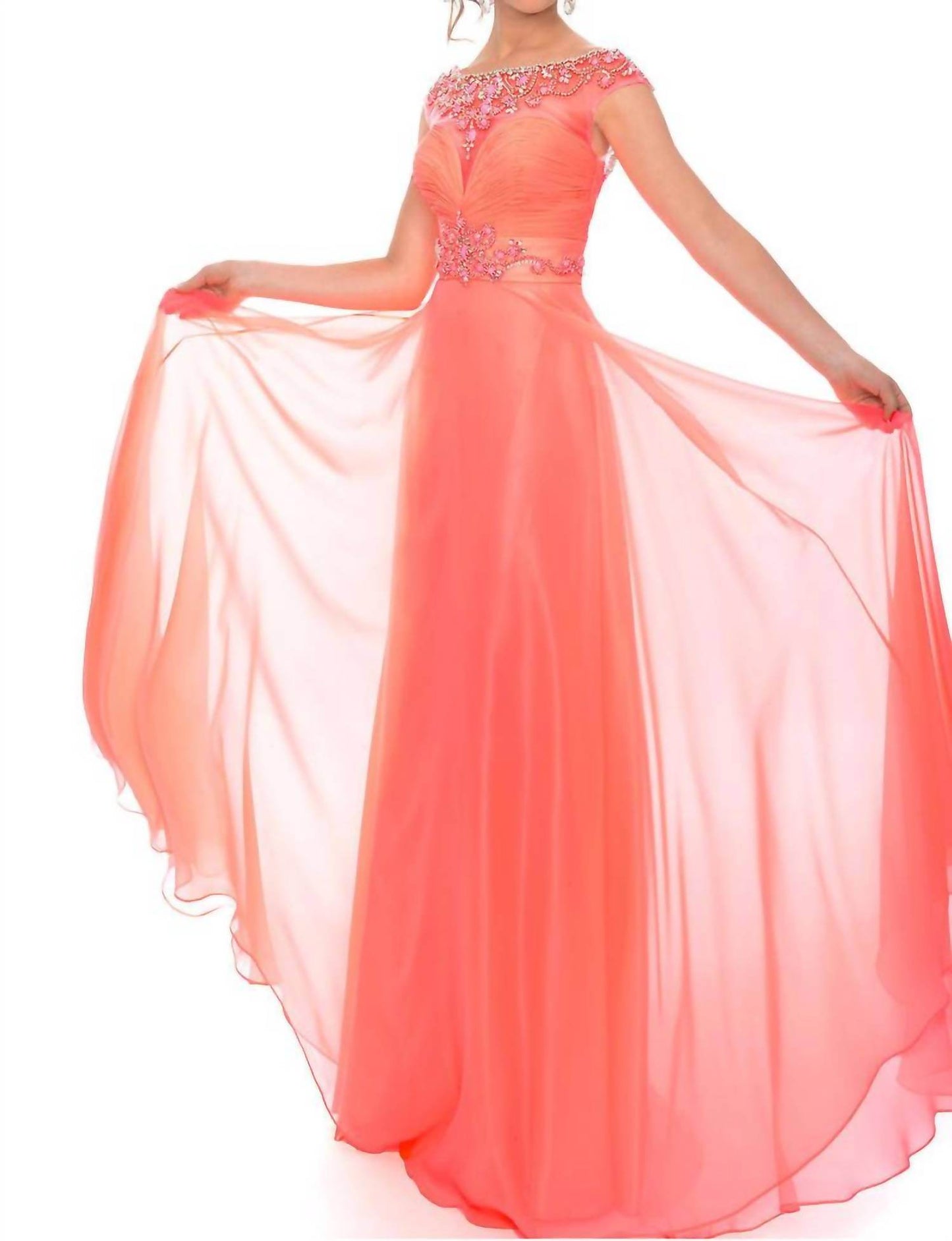Precious Formals - Hand Beaded Chiffon Illusion Prom Dress - Rack Hunt -