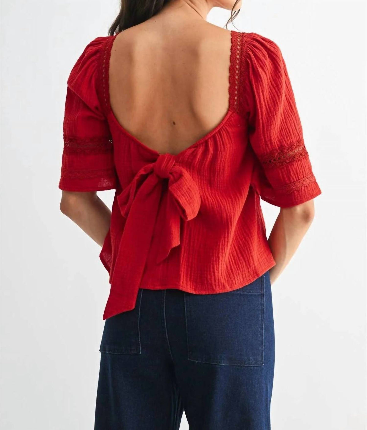 Ana Lace Trimmed Tie Detail Top