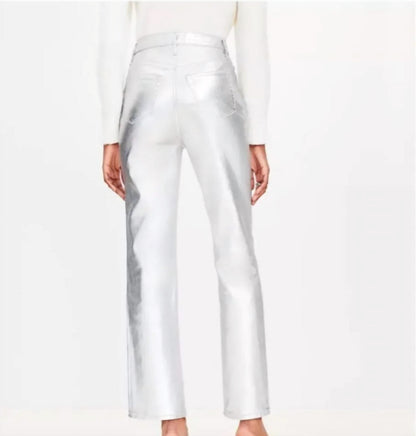 Coated High Rise Straight Leg Jeans