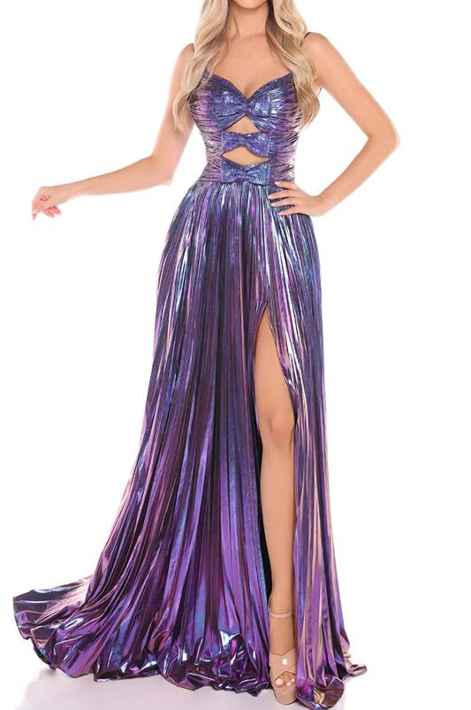 Metallic Cutout A-line Slit Gown