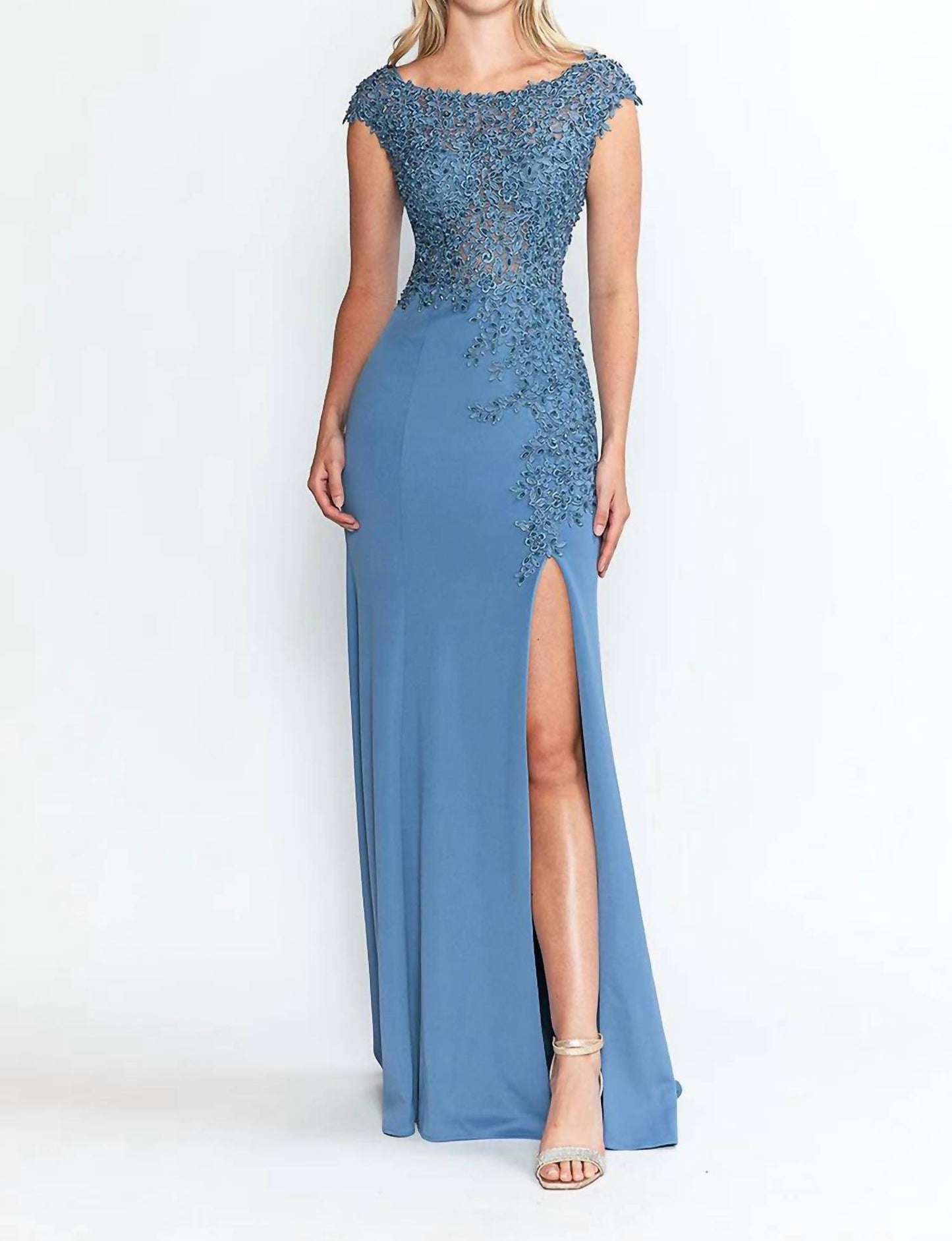 Pageant Boat Neck Cap Sleeve Sheath Gown
