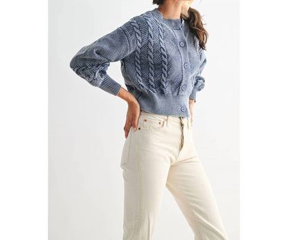 Washed Blended Cable Knit Cardigan