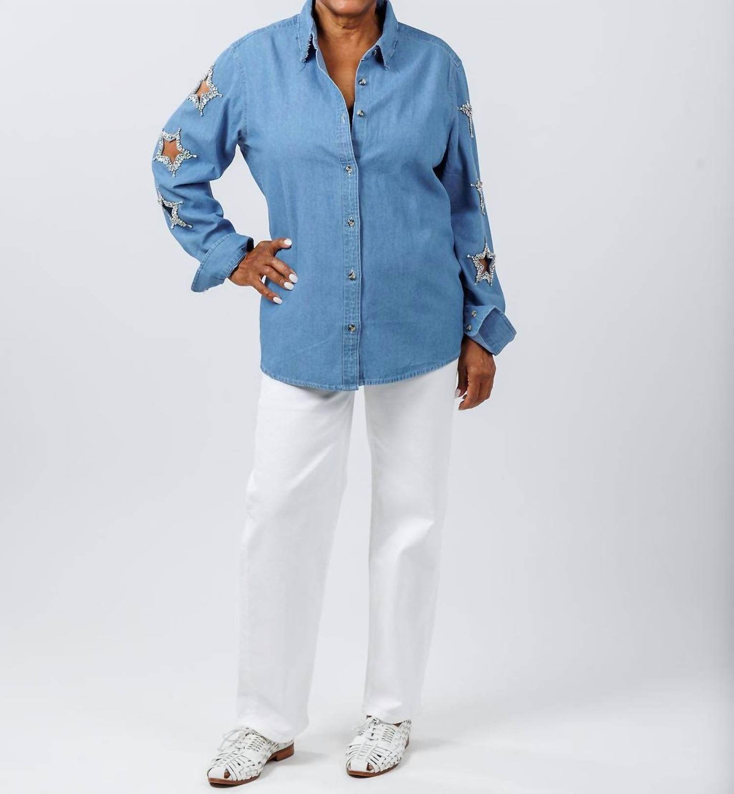 Suzy T - Women's Stars Cut Out Shirt - Rack Hunt -